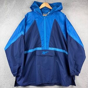 Vintage Reebok Colorblock Anorak Jacket Windbreaker Hoodie Blue Mens XL